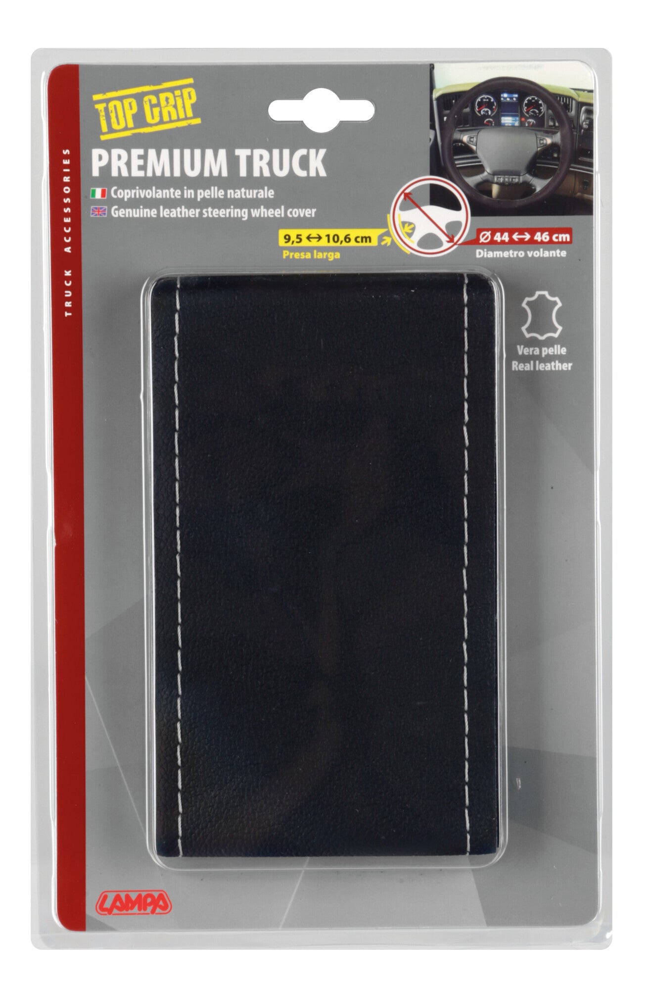 Premium Truck, coprivolante in pelle - M - Ø 44/46 cm - Nero/Argento