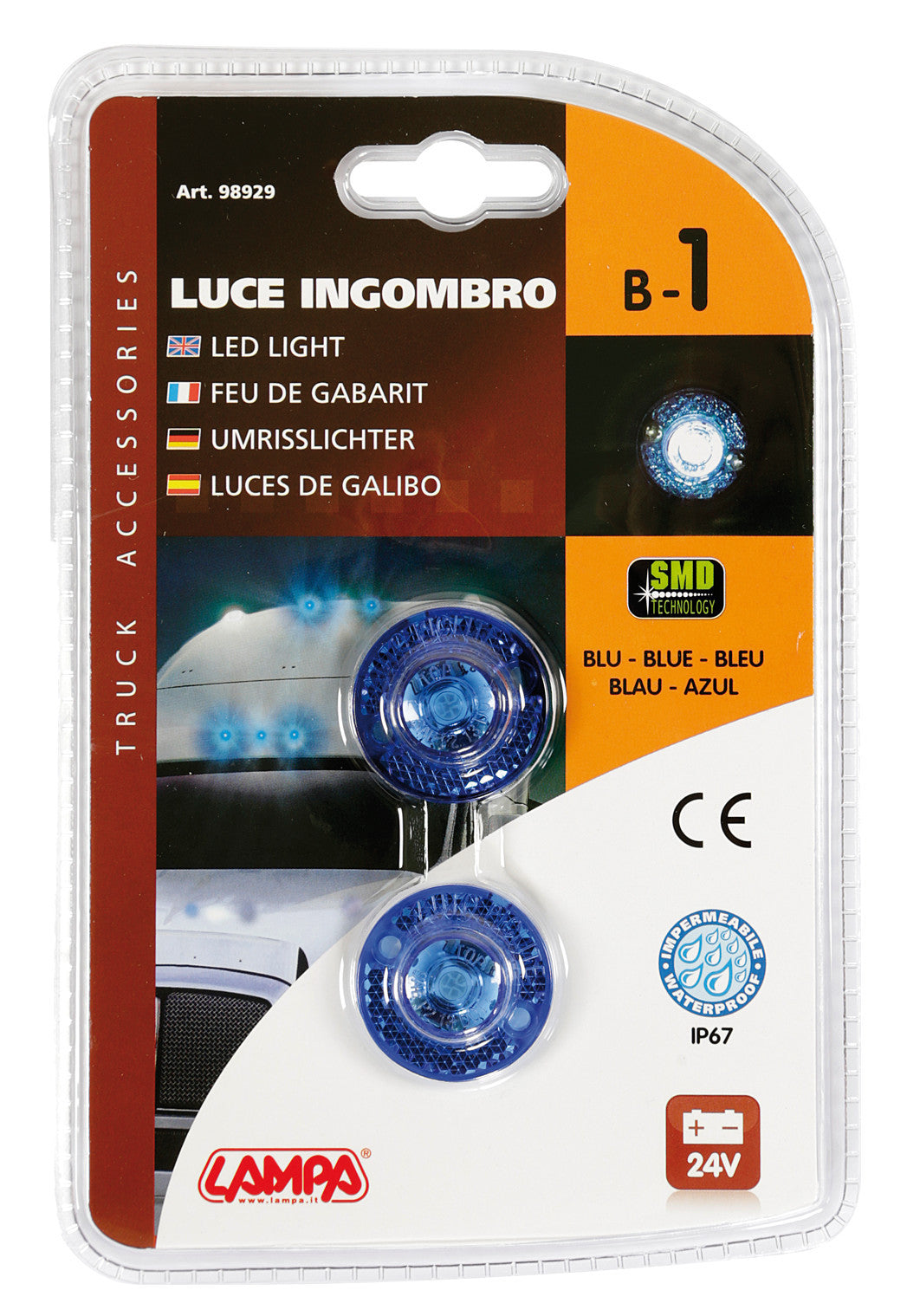 Coppia luci decorative - 1 Led - 24V - Blu