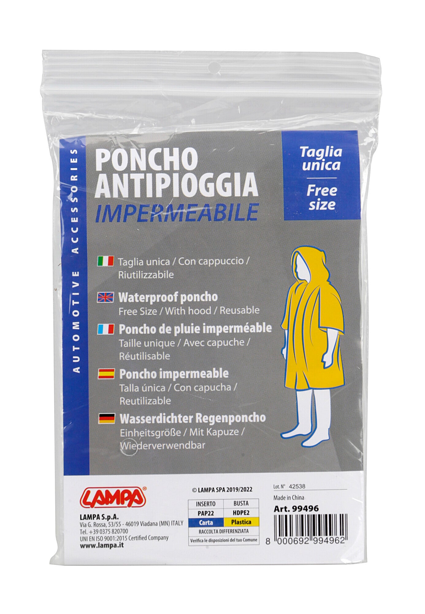 Poncho impermeabile anti pioggia, display 24 pz