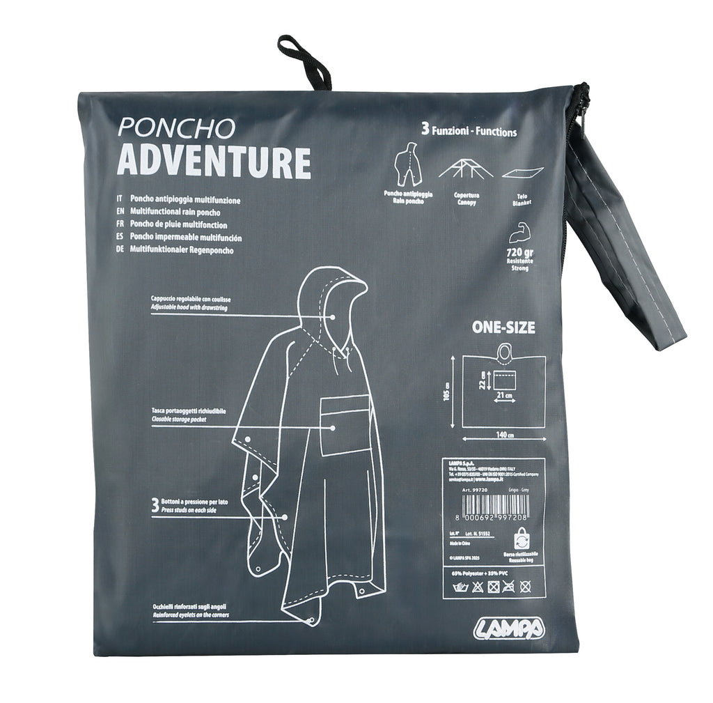 Adventure, poncho antipioggia multifunzione - Grigio