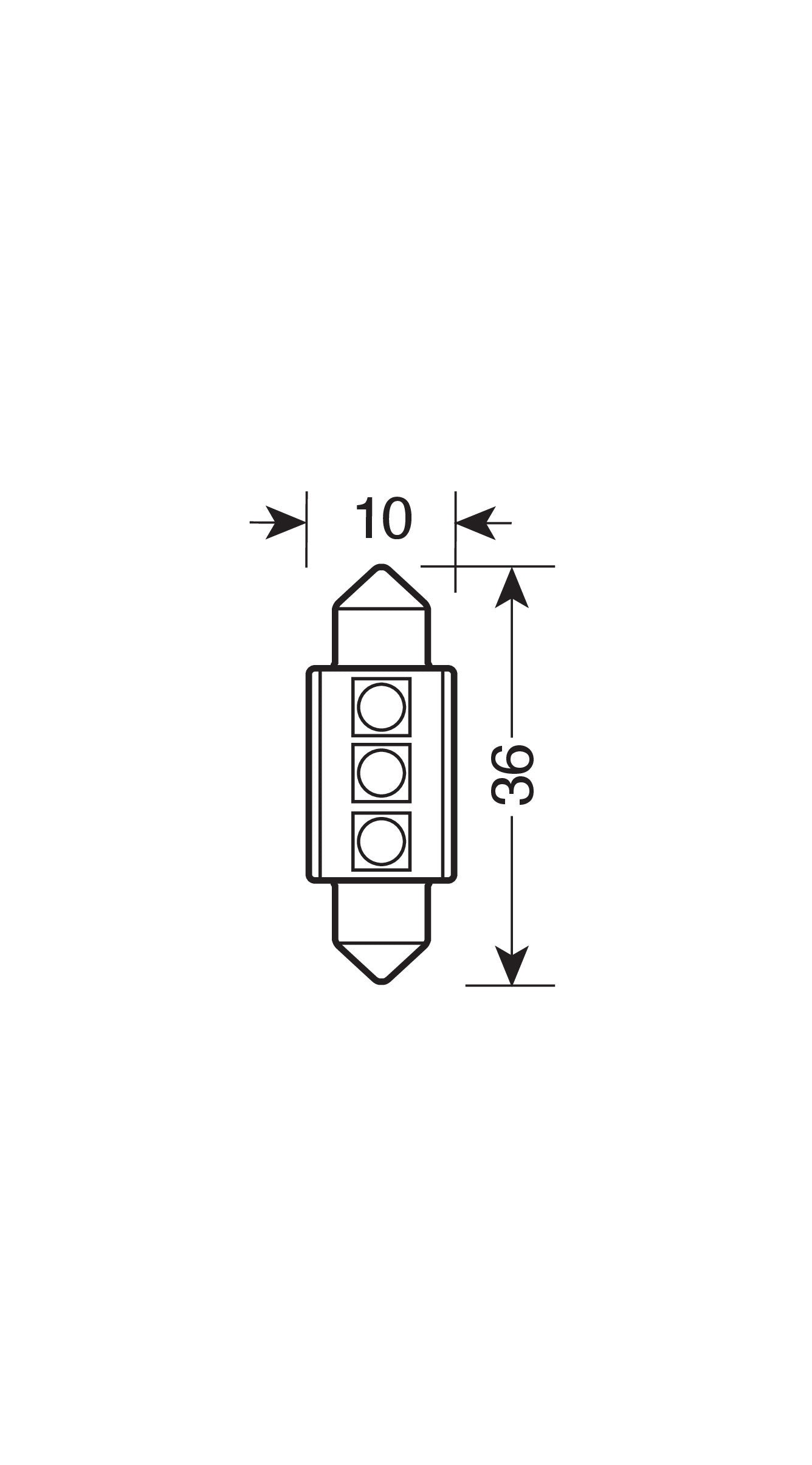 12V Led Series - 3 SMD x 3 chips - (C5W) - 10x36 mm - SV8,5-8 - 1 pz - Scatola - Bianco - Doppia polarità - Resistenza incorporata