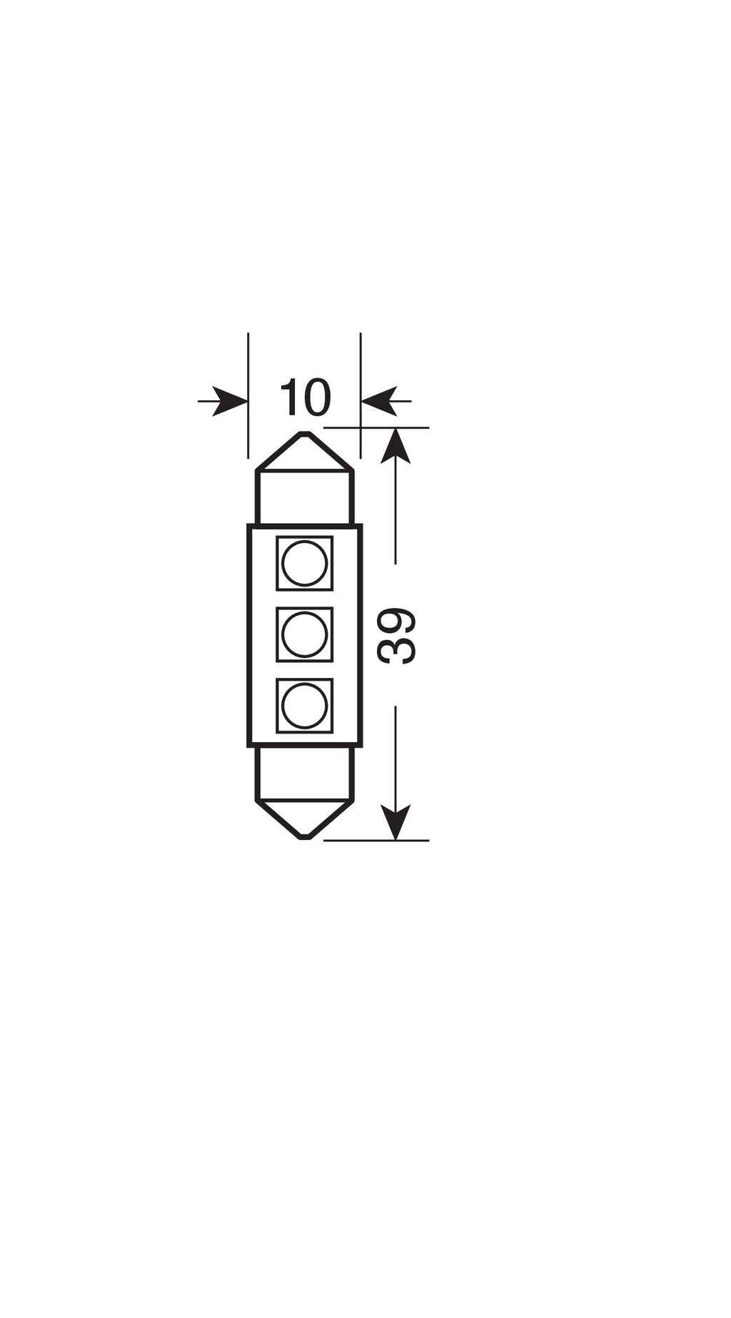 24V Led Series - 3 SMD x 3 chips - 10x39 mm - SV8,5-8 - 2 pz - Scatola - Bianco - Doppia polarità