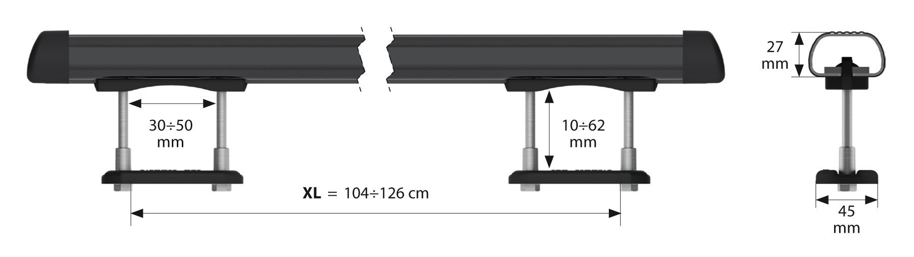 Club, set completo barre portatutto in acciaio - XL - 135 cm