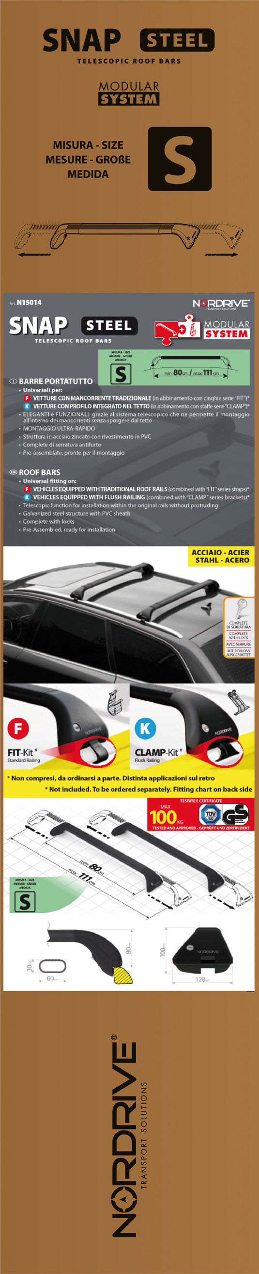 Snap Steel, coppia barre portatutto telescopiche in acciaio - S - 80÷111 cm