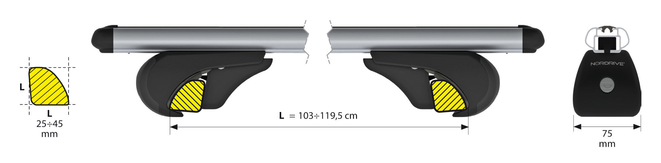Alumia Rail, set completo barre portatutto in alluminio - L - Evos RA