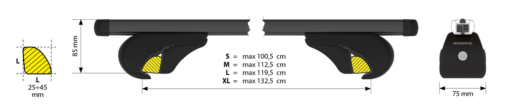 Helio Black Rail, set completo barre portatutto in alluminio - XL - Evos RA