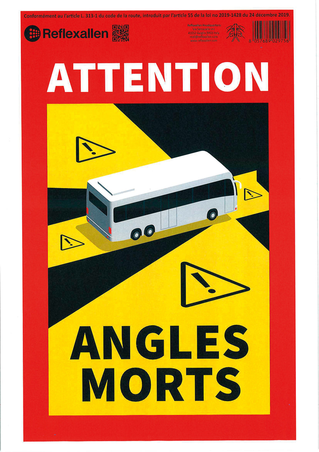 Contrassegno adesivo angoli morti, 1 pz - Autobus - FRA