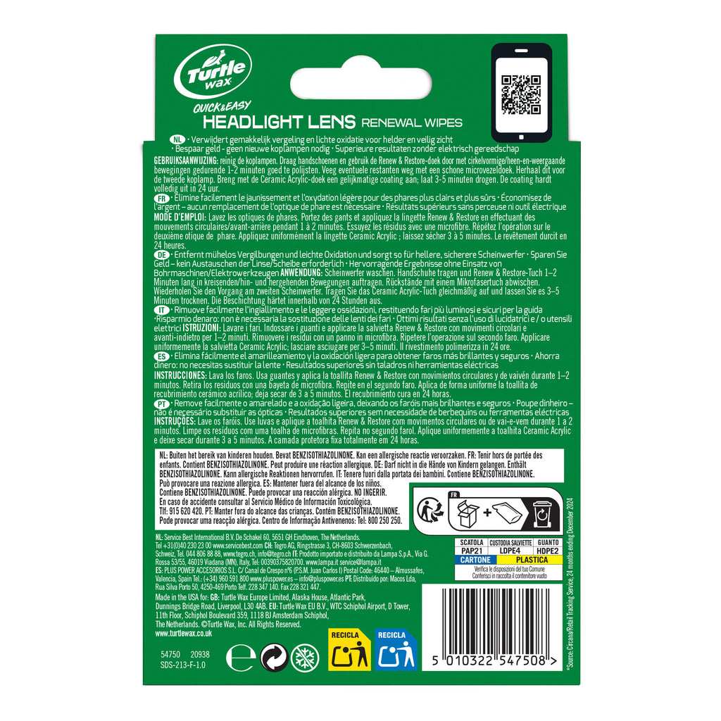 Kit salviettine rigeneranti specifico per lenti fari
