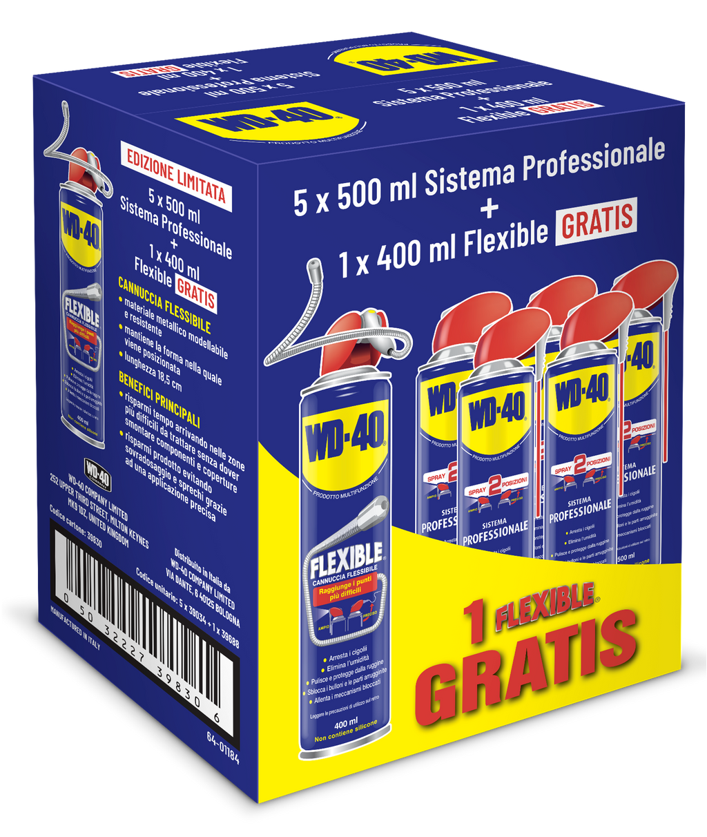 Promozione 5 x 500 ml WD-40 Sistema Professionale + 1 x 400 ml Flexible gratis